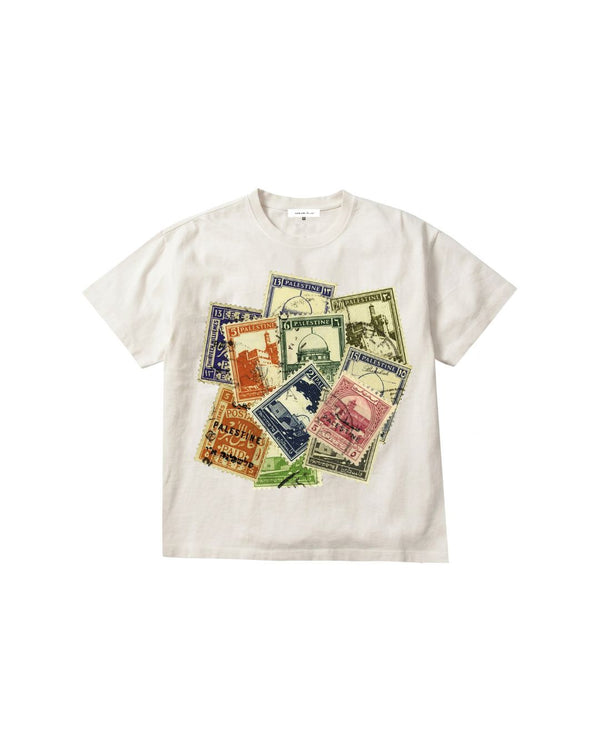 white "palestine" stamp tee